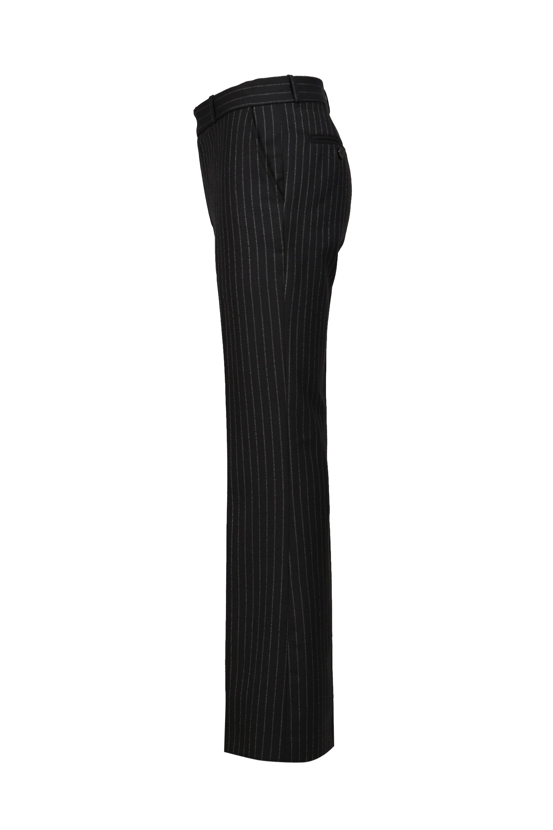 LOOSE FIT FLARE TROUSERS / BLK & WHT PIN STRIPE