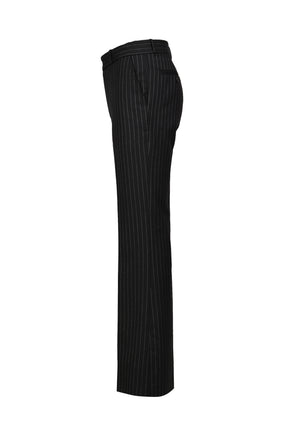 LOOSE FIT FLARE TROUSERS / BLK & WHT PIN STRIPE