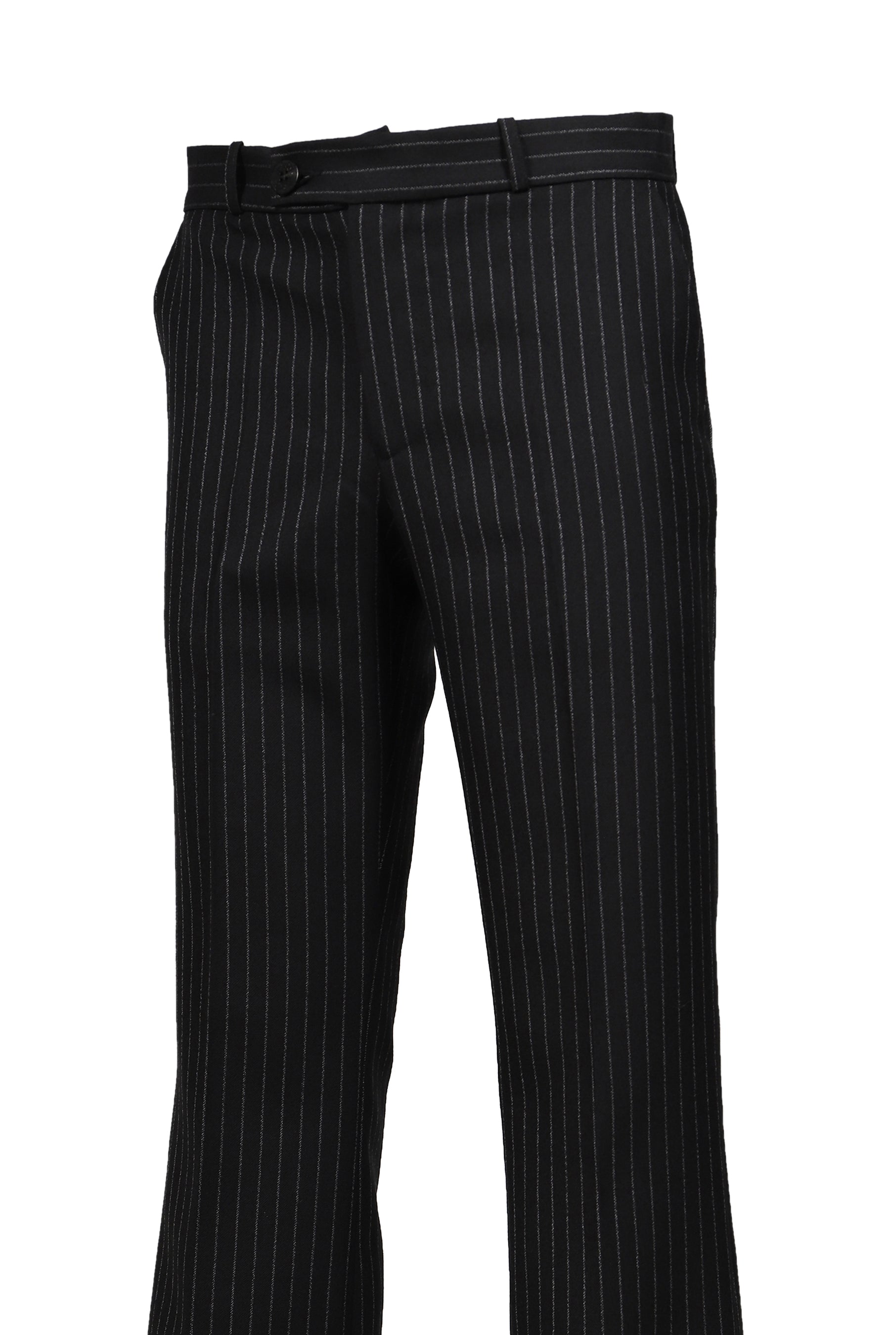 LOOSE FIT FLARE TROUSERS / BLK & WHT PIN STRIPE