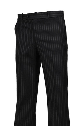 LOOSE FIT FLARE TROUSERS / BLK & WHT PIN STRIPE