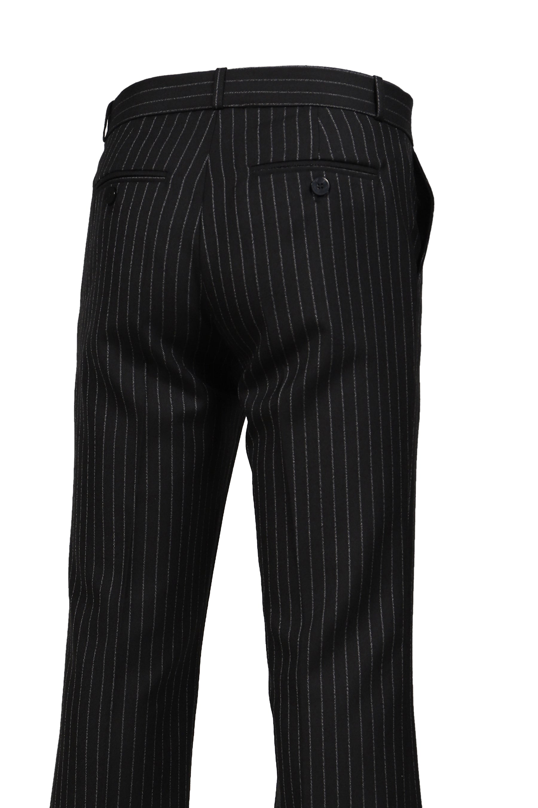 LOOSE FIT FLARE TROUSERS / BLK & WHT PIN STRIPE