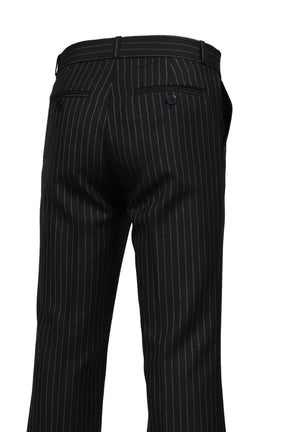 LOOSE FIT FLARE TROUSERS / BLK & WHT PIN STRIPE