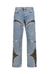 IRON STEEL FOCUS LEATHER DENIM PANTS / BLU