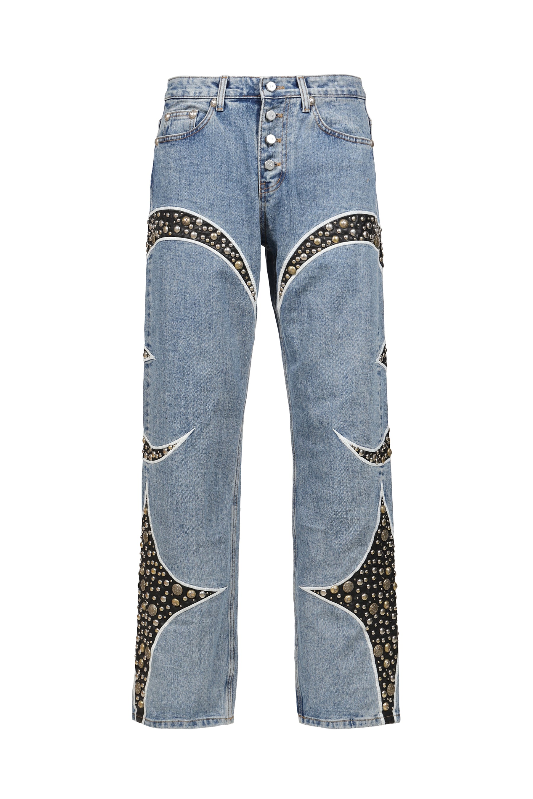 IRON STEEL FOCUS LEATHER DENIM PANTS / BLU