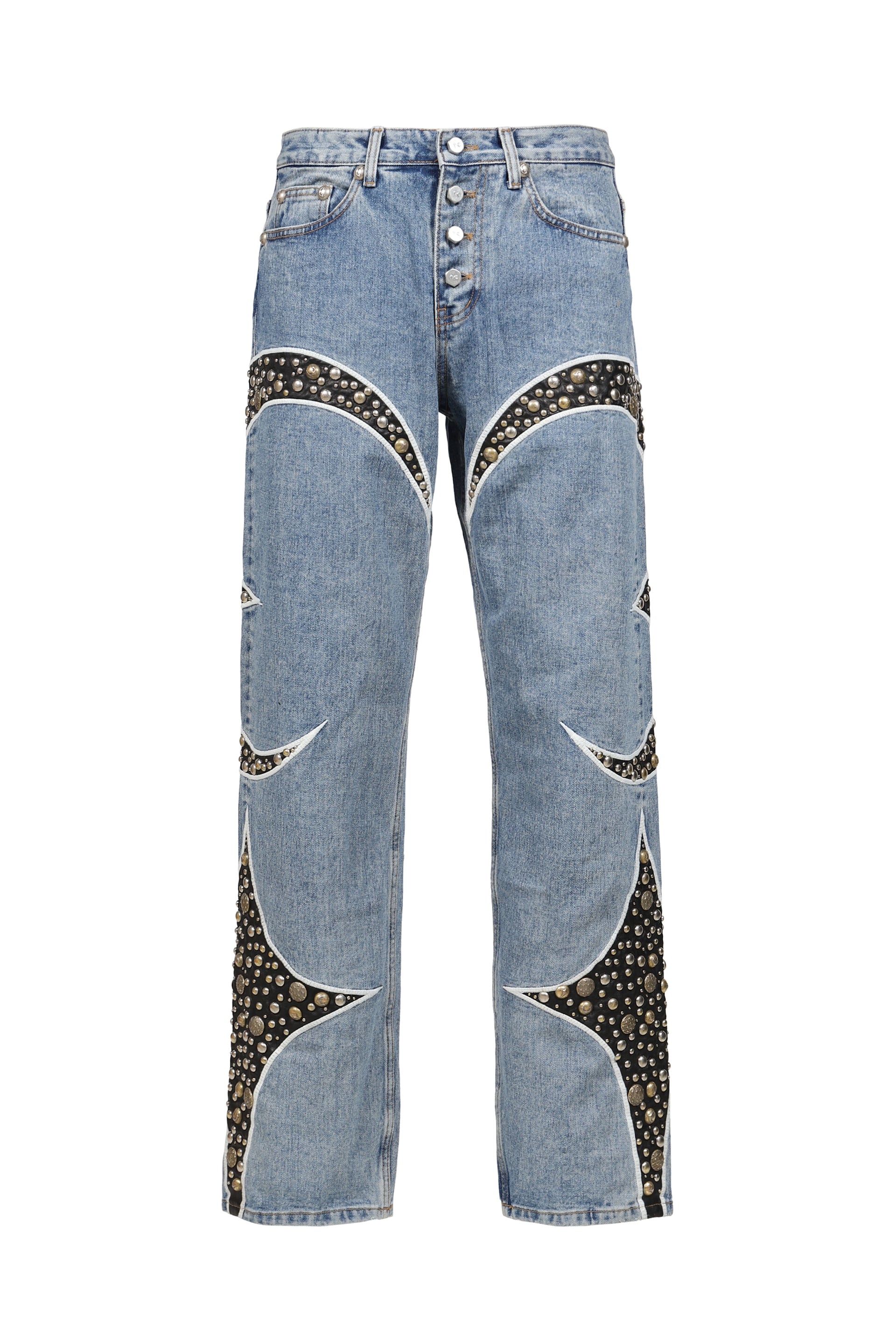 IRON STEEL FOCUS LEATHER DENIM PANTS / BLU