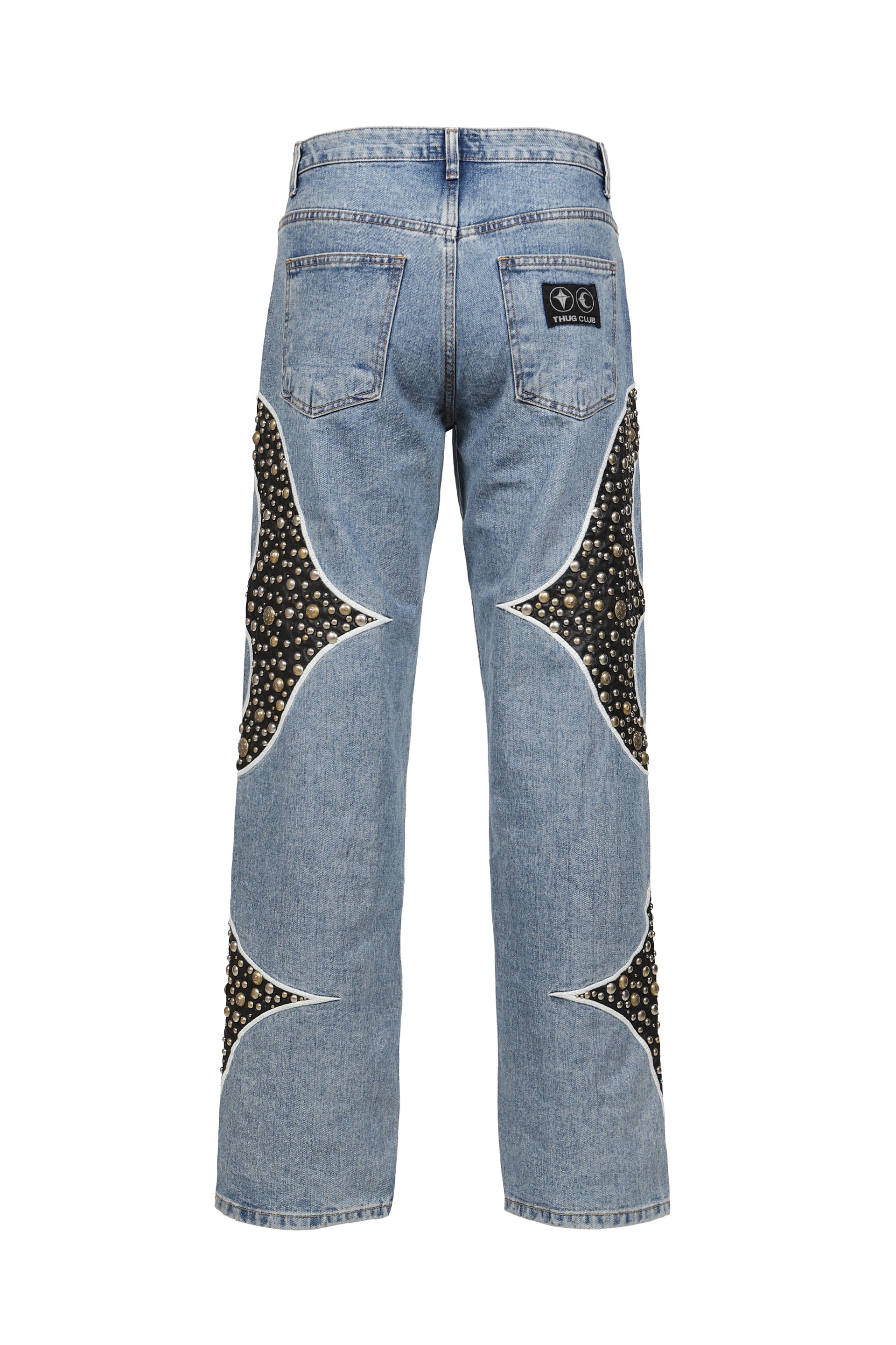 IRON STEEL FOCUS LEATHER DENIM PANTS / BLU