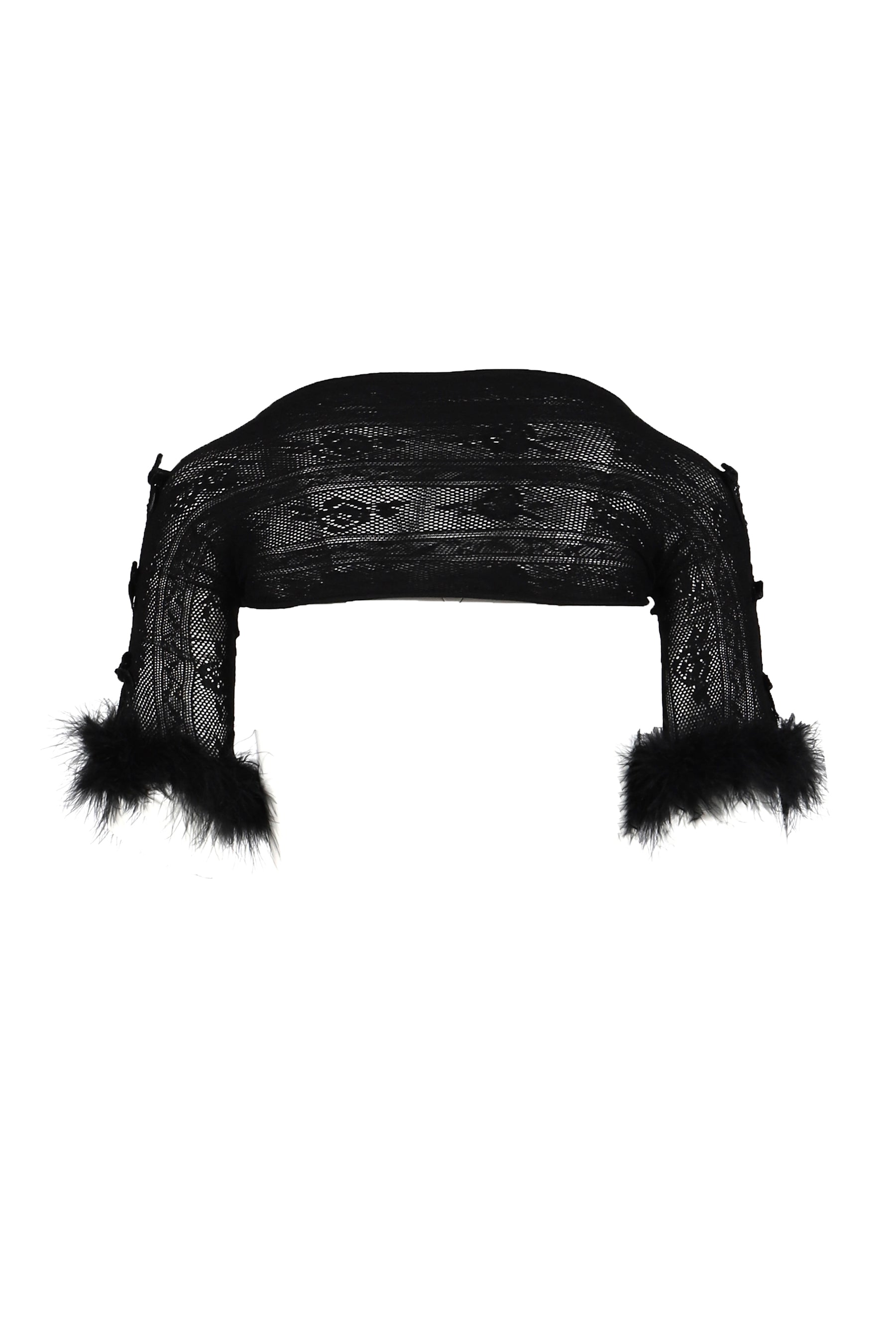 BLACK OSTRICH FEATHER LACE SHRUG / BLK 