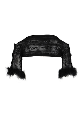 BLACK OSTRICH FEATHER LACE SHRUG / BLK 