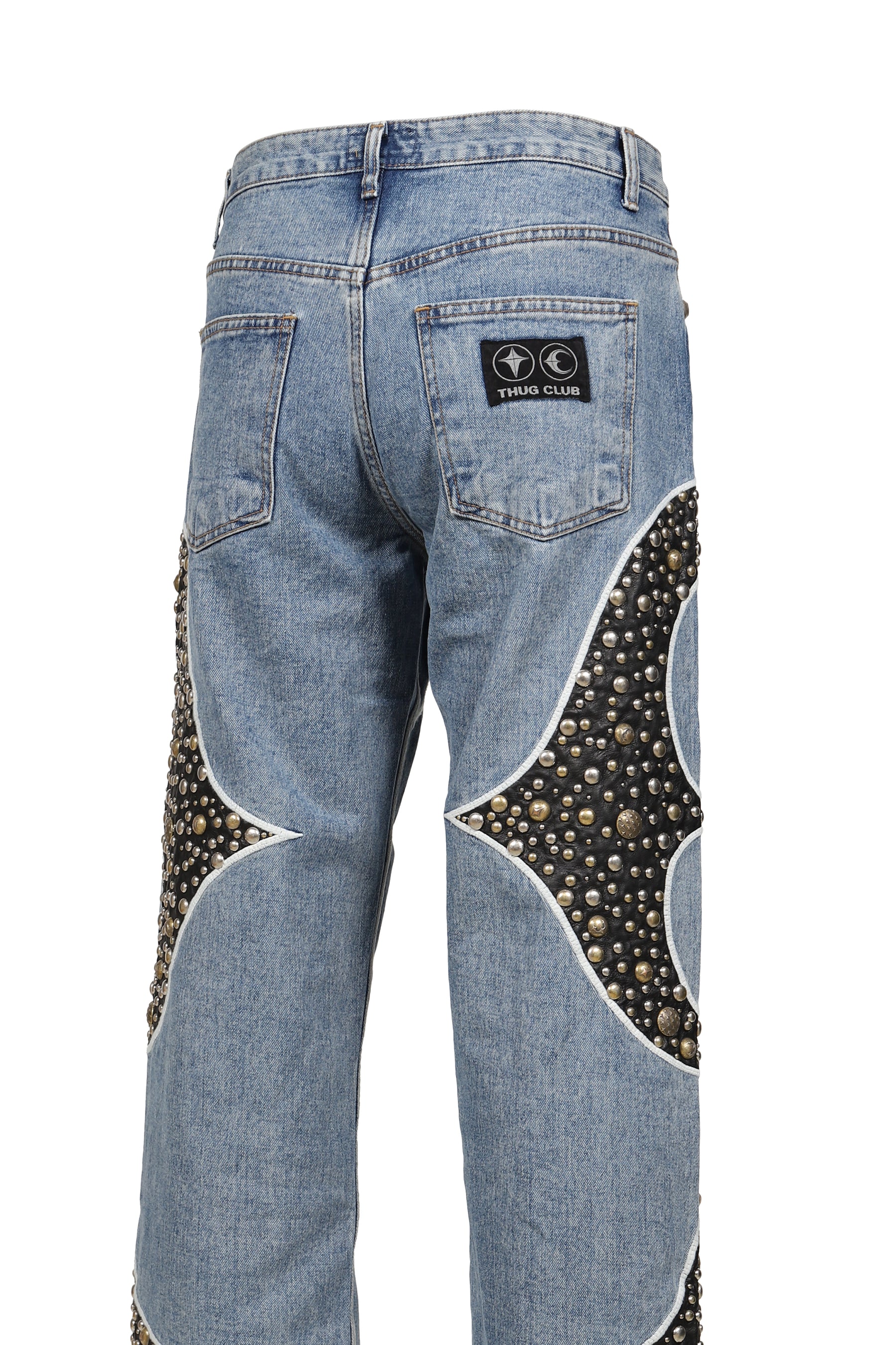 IRON STEEL FOCUS LEATHER DENIM PANTS / BLU
