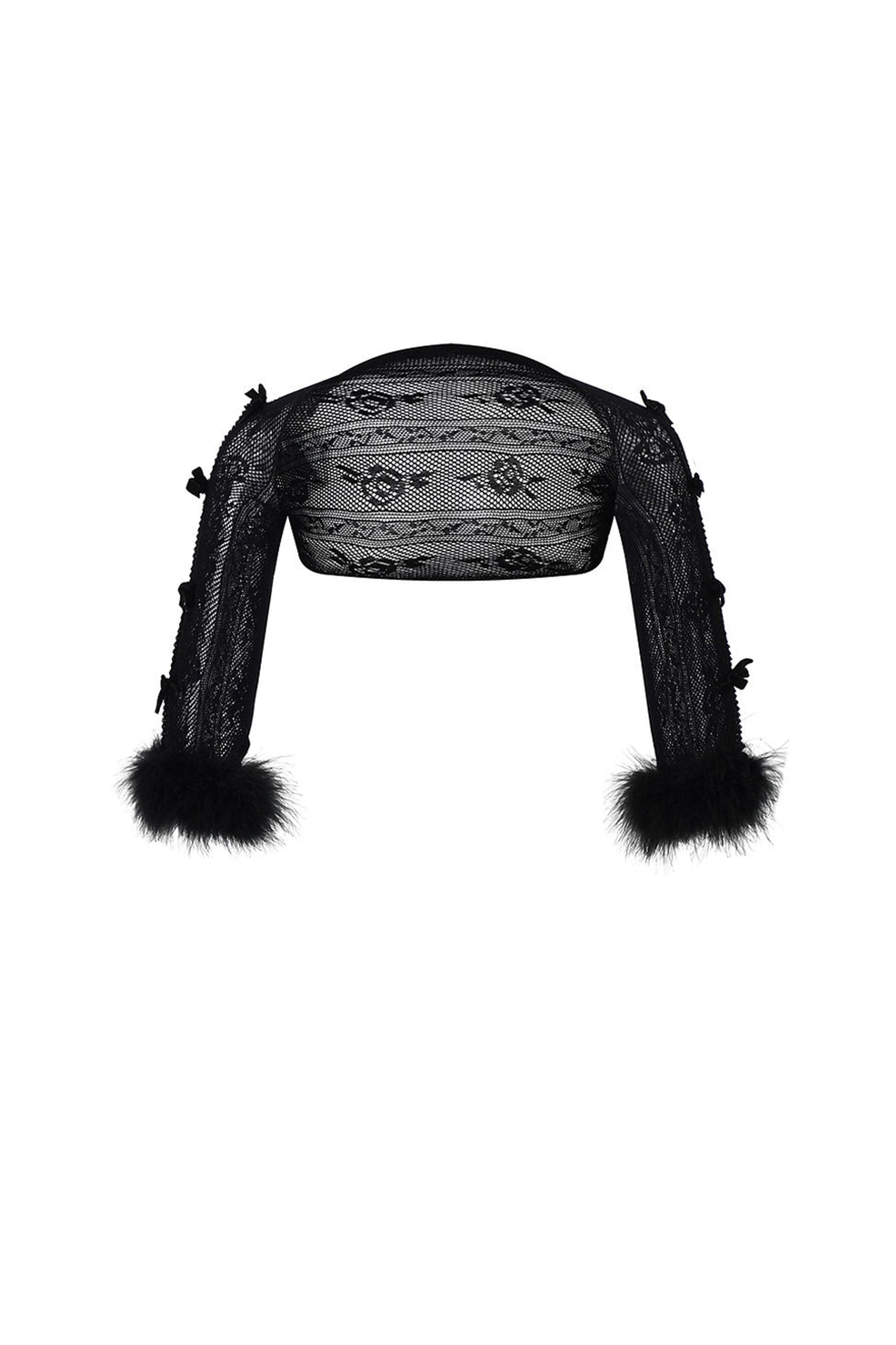 BLACK OSTRICH FEATHER LACE SHRUG / BLK 