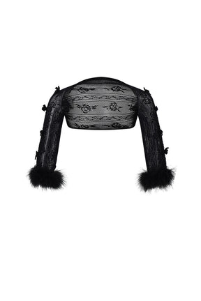 BLACK OSTRICH FEATHER LACE SHRUG / BLK 