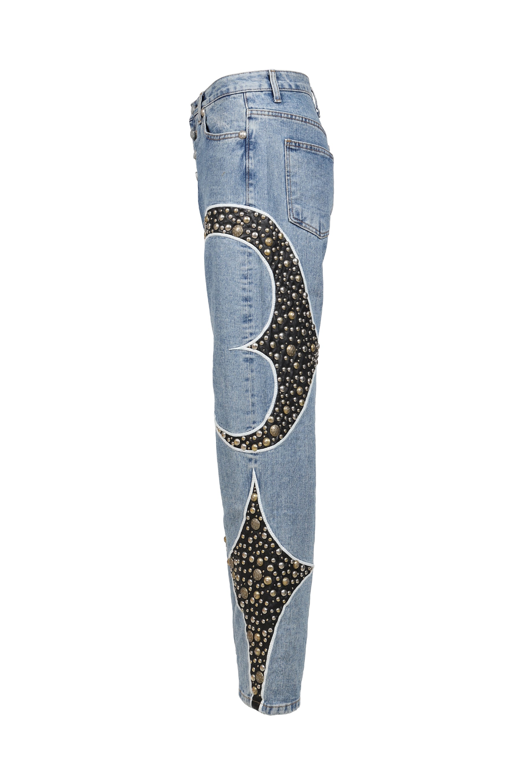 IRON STEEL FOCUS LEATHER DENIM PANTS / BLU