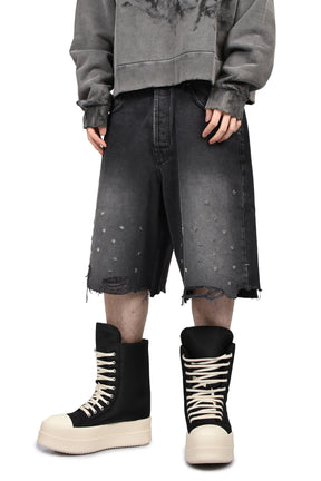 CROSS PIN BAGGY JEANS SHORTS / WASHED BLK