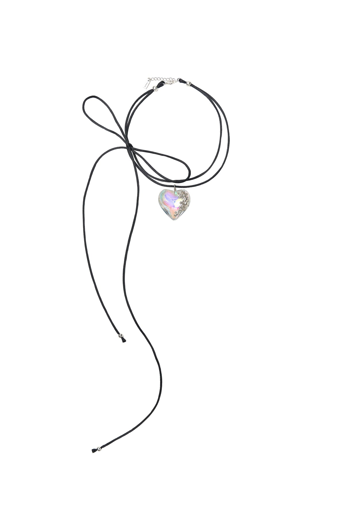 AURORA GLASS HEART NECKLACE(WITH RIBBON)_BLACK / BLK SIL