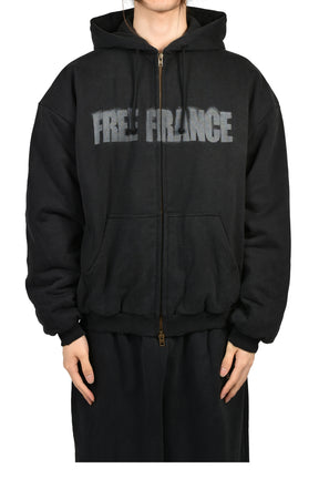 PUFFED ZIP-UP HOODIE FREE FRANCE / WASHED BLK
