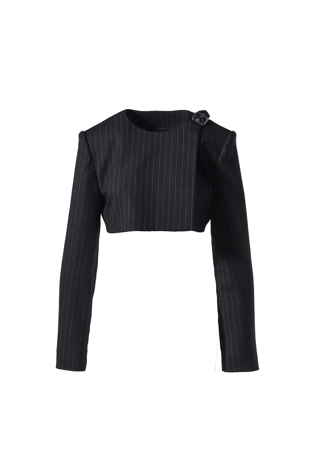 BUCKLE TAILORED PINSTRIPE TOP / BLK/WHT