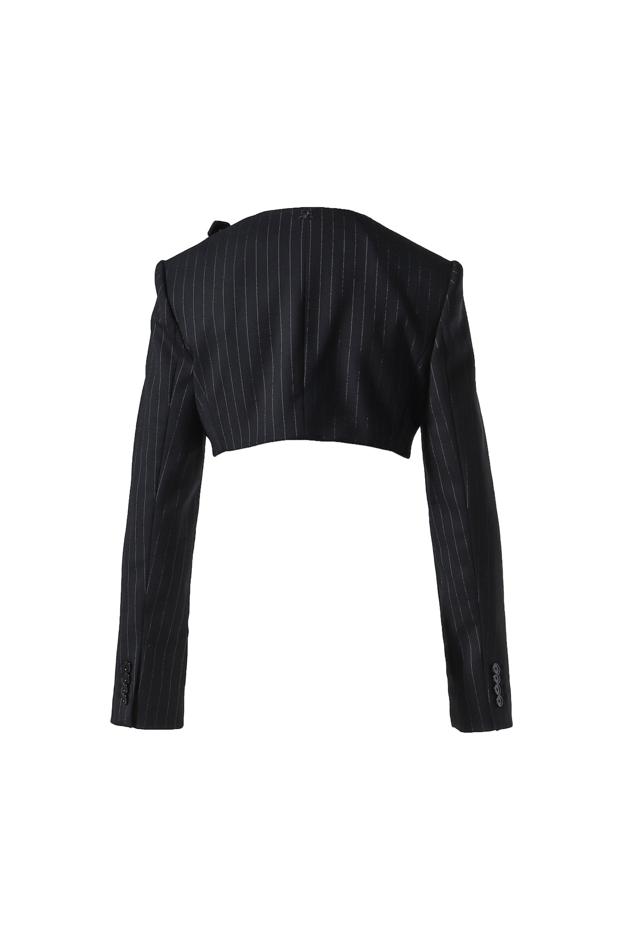 BUCKLE TAILORED PINSTRIPE TOP / BLK/WHT