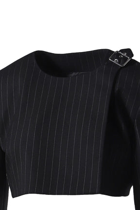 BUCKLE TAILORED PINSTRIPE TOP / BLK/WHT