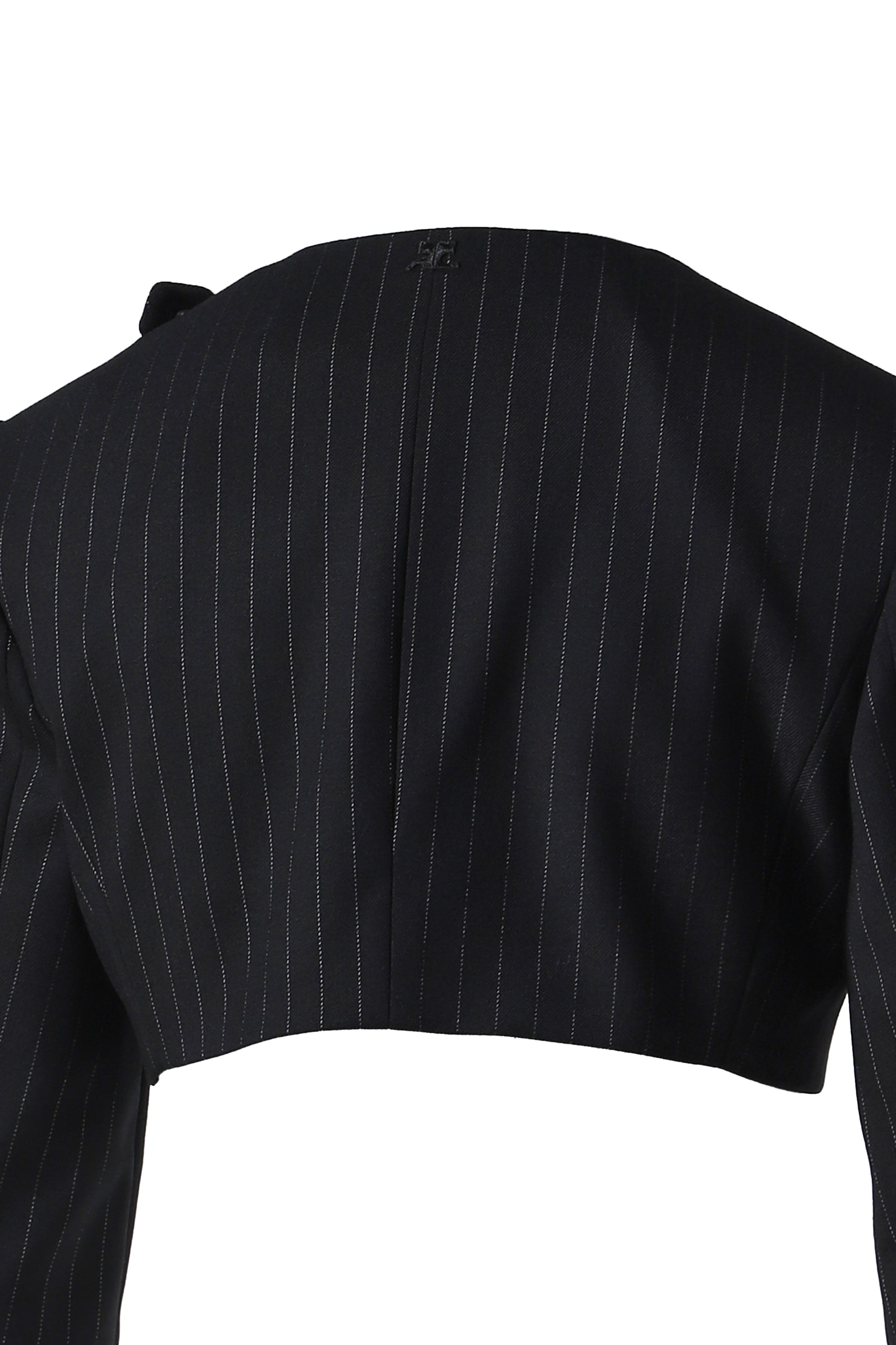 BUCKLE TAILORED PINSTRIPE TOP / BLK/WHT