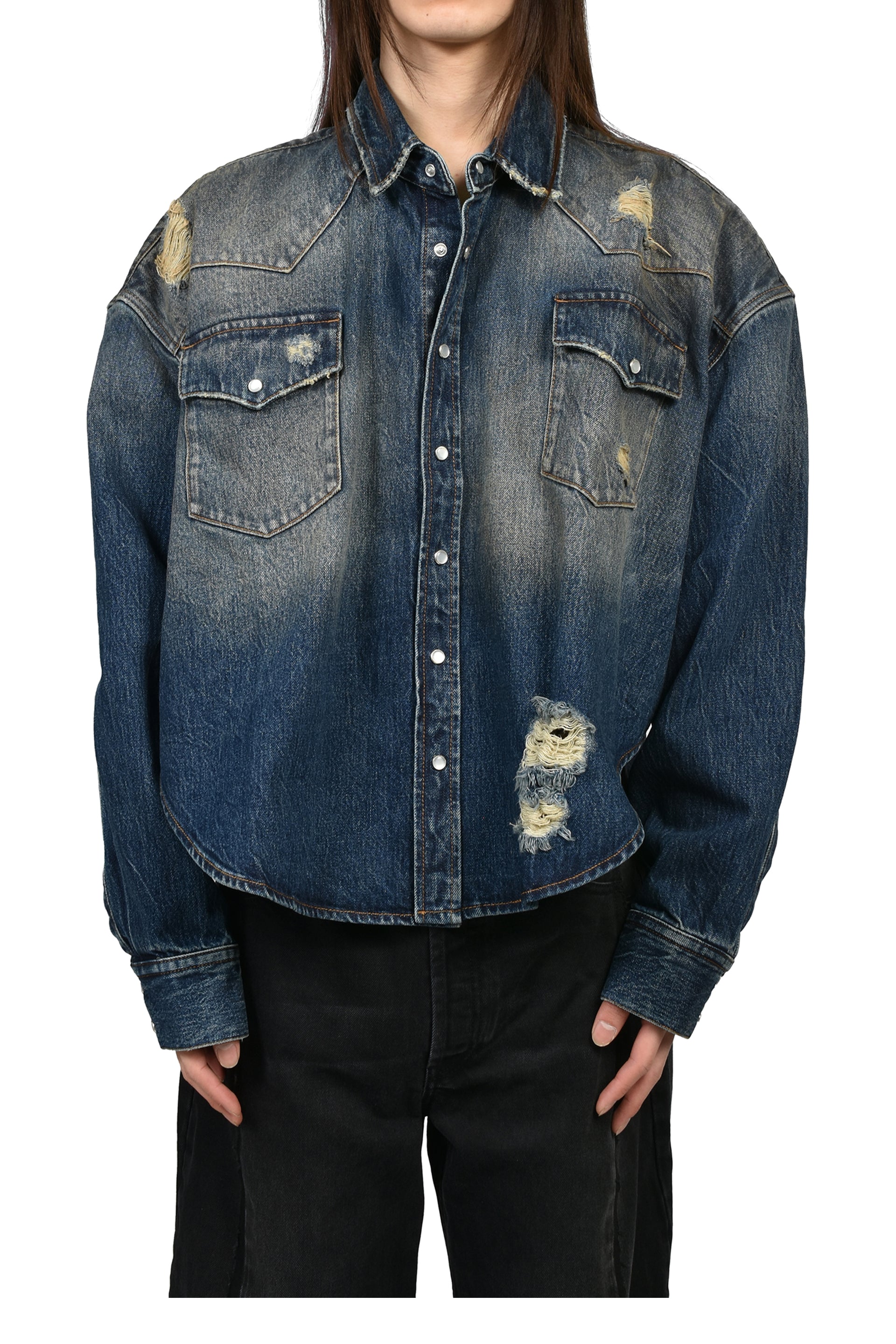 COWBOY DENIM SHIRT / WASHED CUT BLU