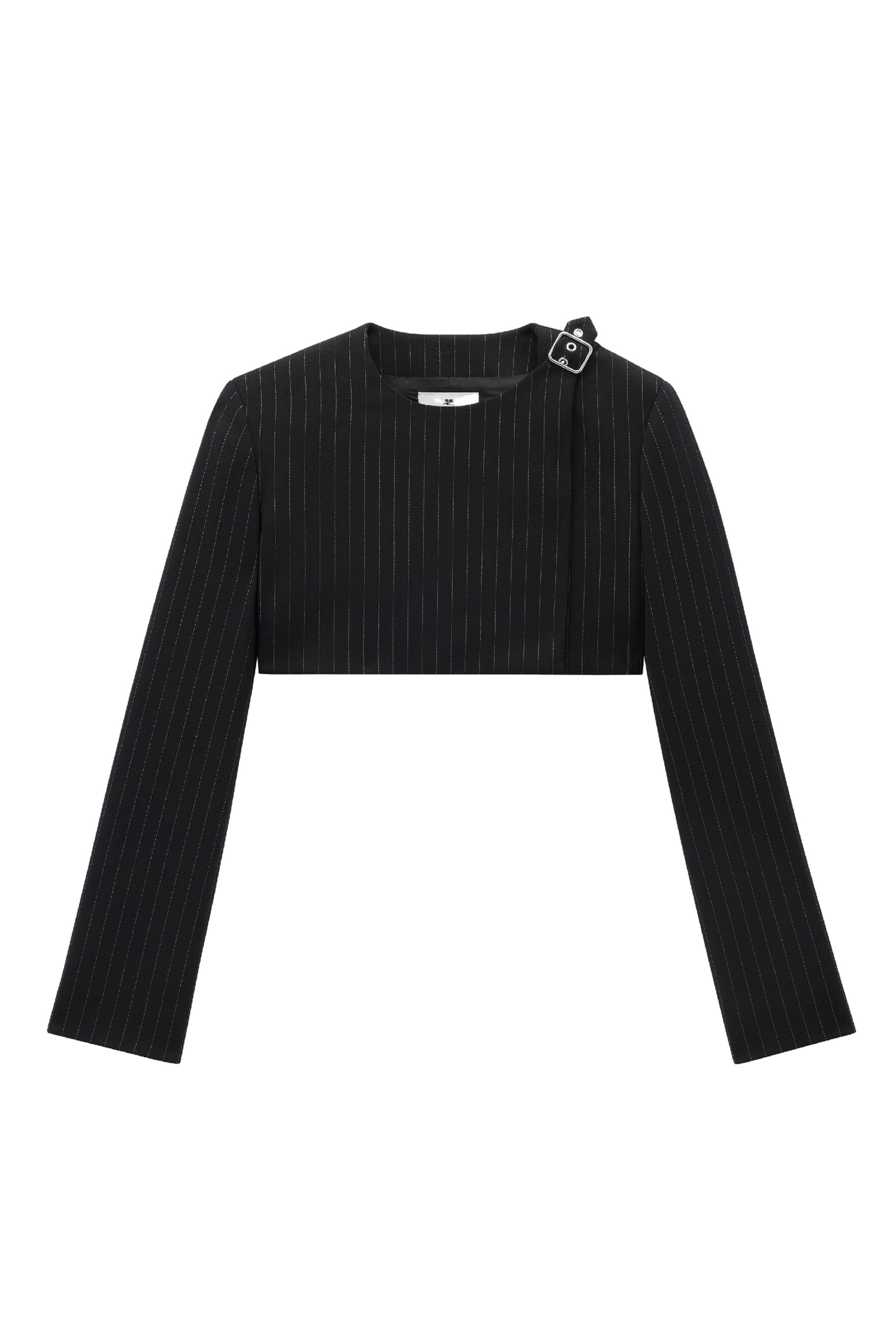 BUCKLE TAILORED PINSTRIPE TOP / BLK/WHT