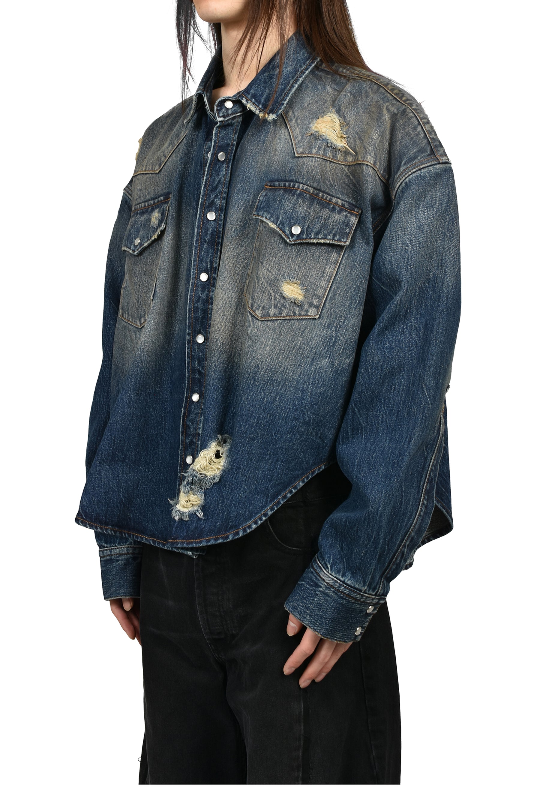 COWBOY DENIM SHIRT / WASHED CUT BLU
