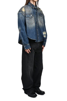 COWBOY DENIM SHIRT / WASHED CUT BLU