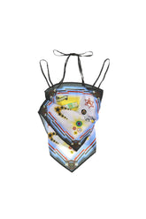 BADGE-PRINT SILK SCARF TWO-PIECE LAYERED CAMISOLE TOP / COLORFUL