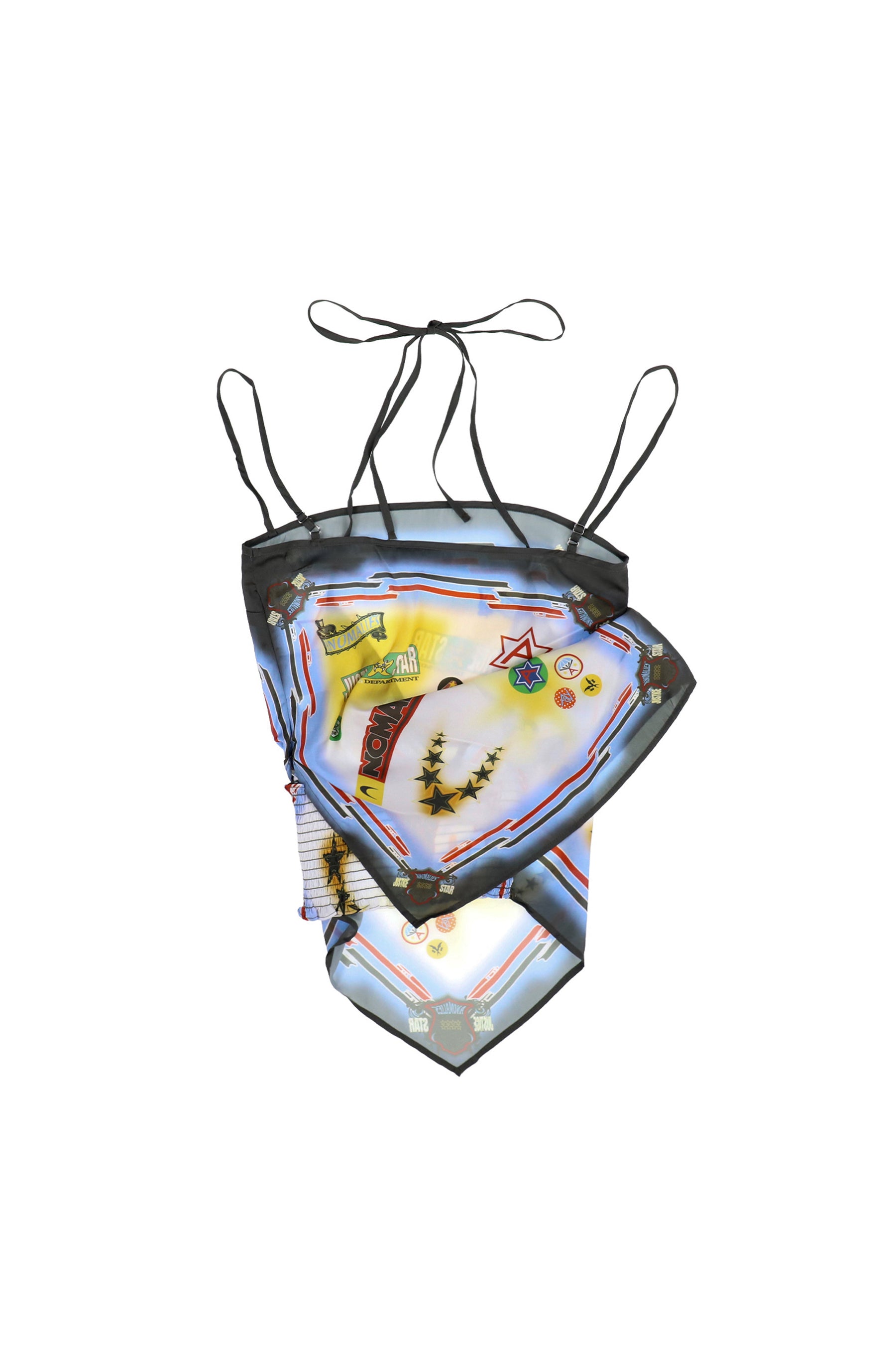 BADGE-PRINT SILK SCARF TWO-PIECE LAYERED CAMISOLE TOP / COLORFUL