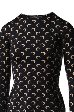 MOON PRINTED JERSEY SECOND SKIN CREWNECK TOP / BLK