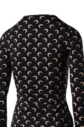 MOON PRINTED JERSEY SECOND SKIN CREWNECK TOP / BLK