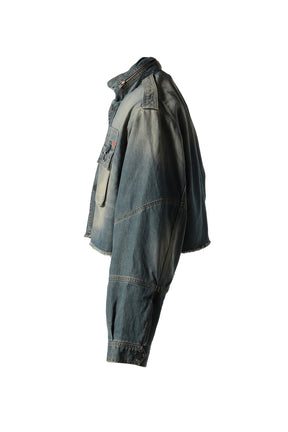 CUT DENIM JACKET / BLU DIRTY YEL