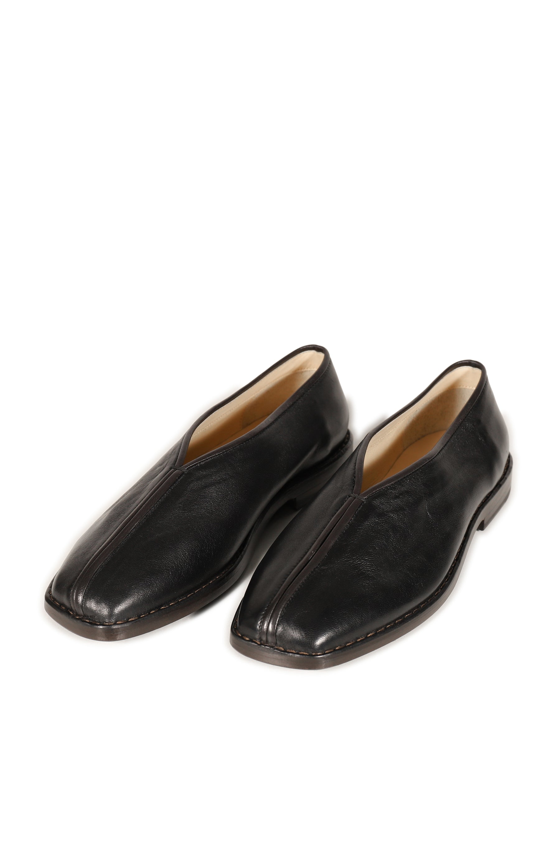 FLAT PIPED SLIPPERS / BLK  D.CHOCOLATE