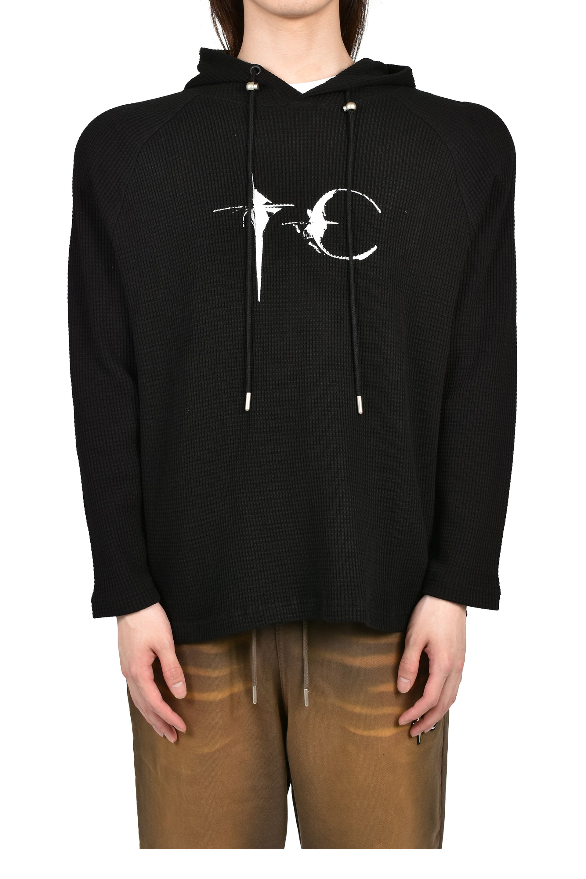 BULK SHOULDER WAFFLE HOODIE  / BLK