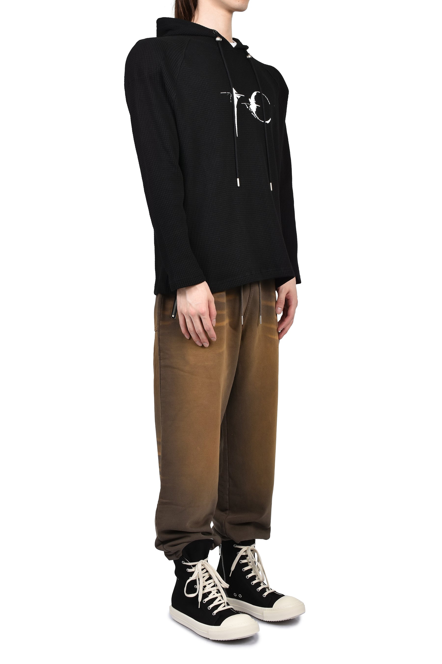 BULK SHOULDER WAFFLE HOODIE  / BLK