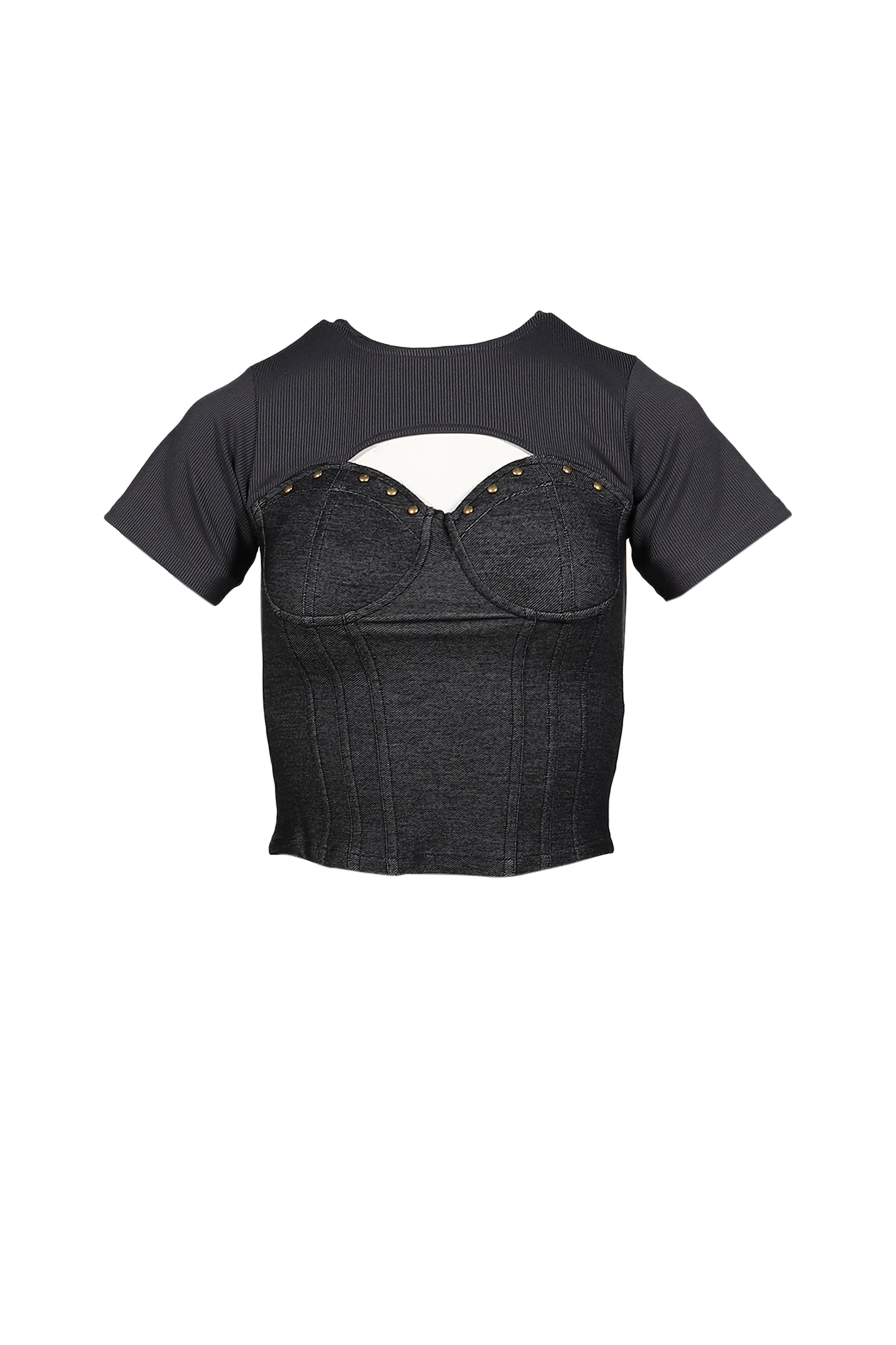 DENIM LACE COMBI T-SHIRT / BLK