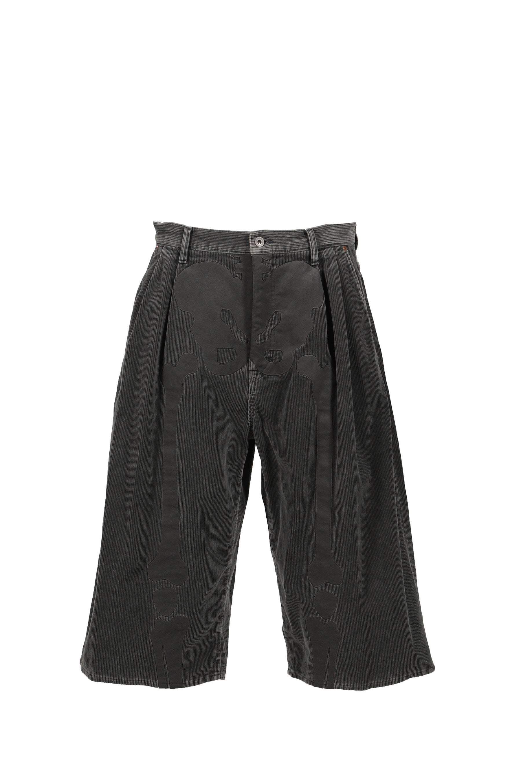 BONE APPLIQUE CORDUROY CROPPED PANTS / GRY