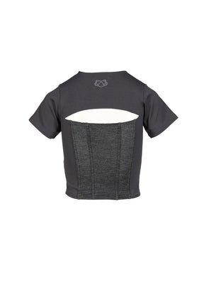 DENIM LACE COMBI T-SHIRT / BLK