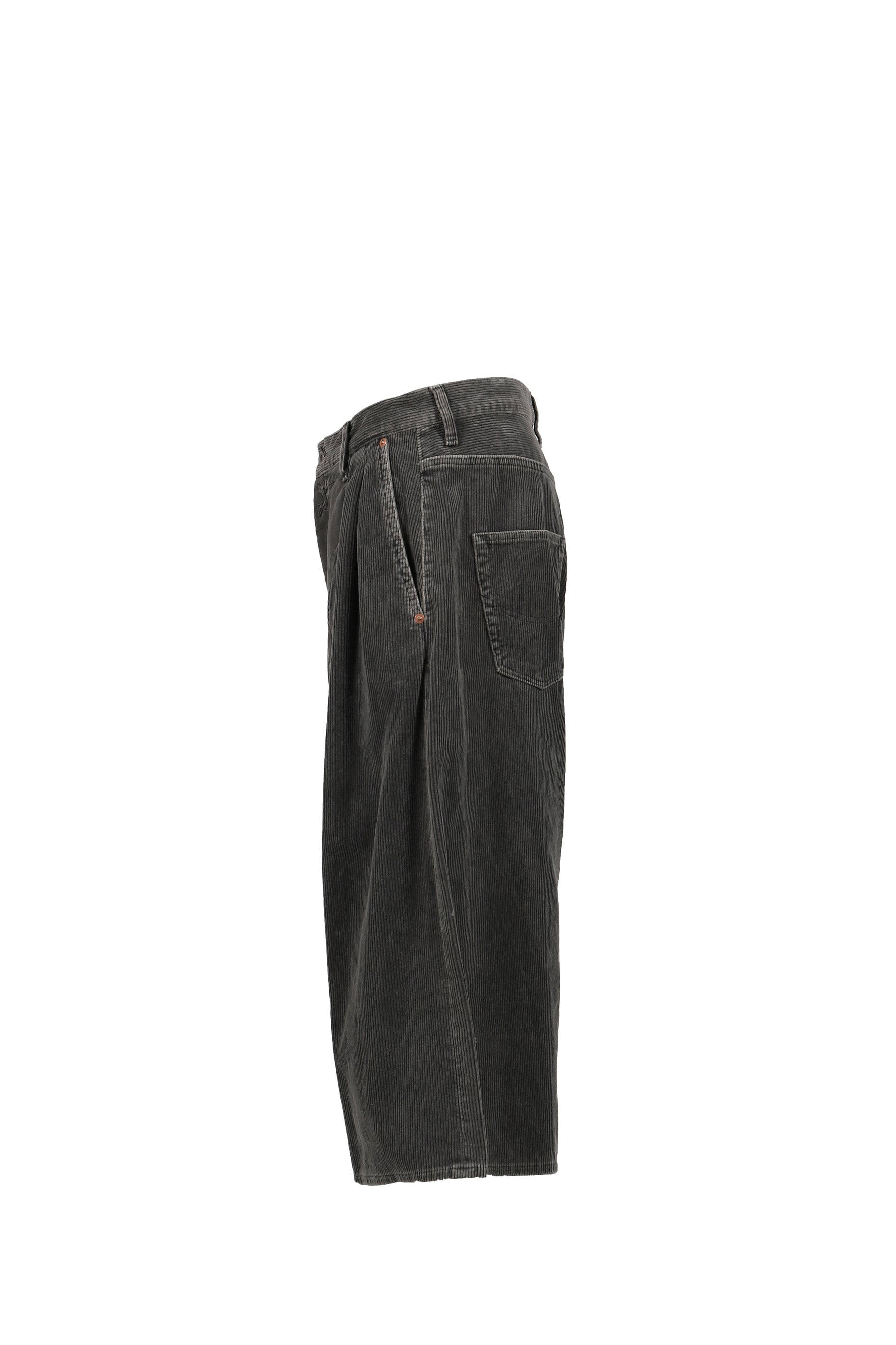 BONE APPLIQUE CORDUROY CROPPED PANTS / GRY