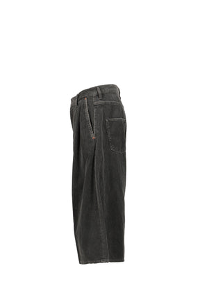 BONE APPLIQUE CORDUROY CROPPED PANTS / GRY