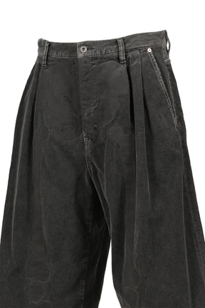 BONE APPLIQUE CORDUROY CROPPED PANTS / GRY