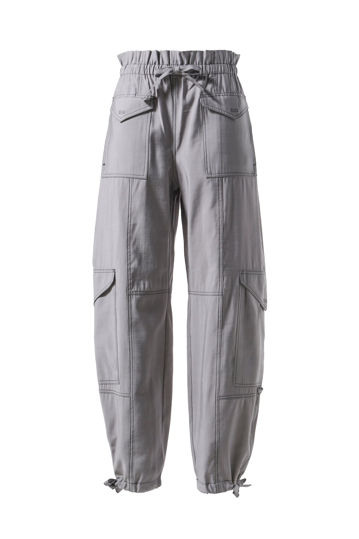 LIGHT SLUB HIGH WAIST POCKET PANTS / GRY