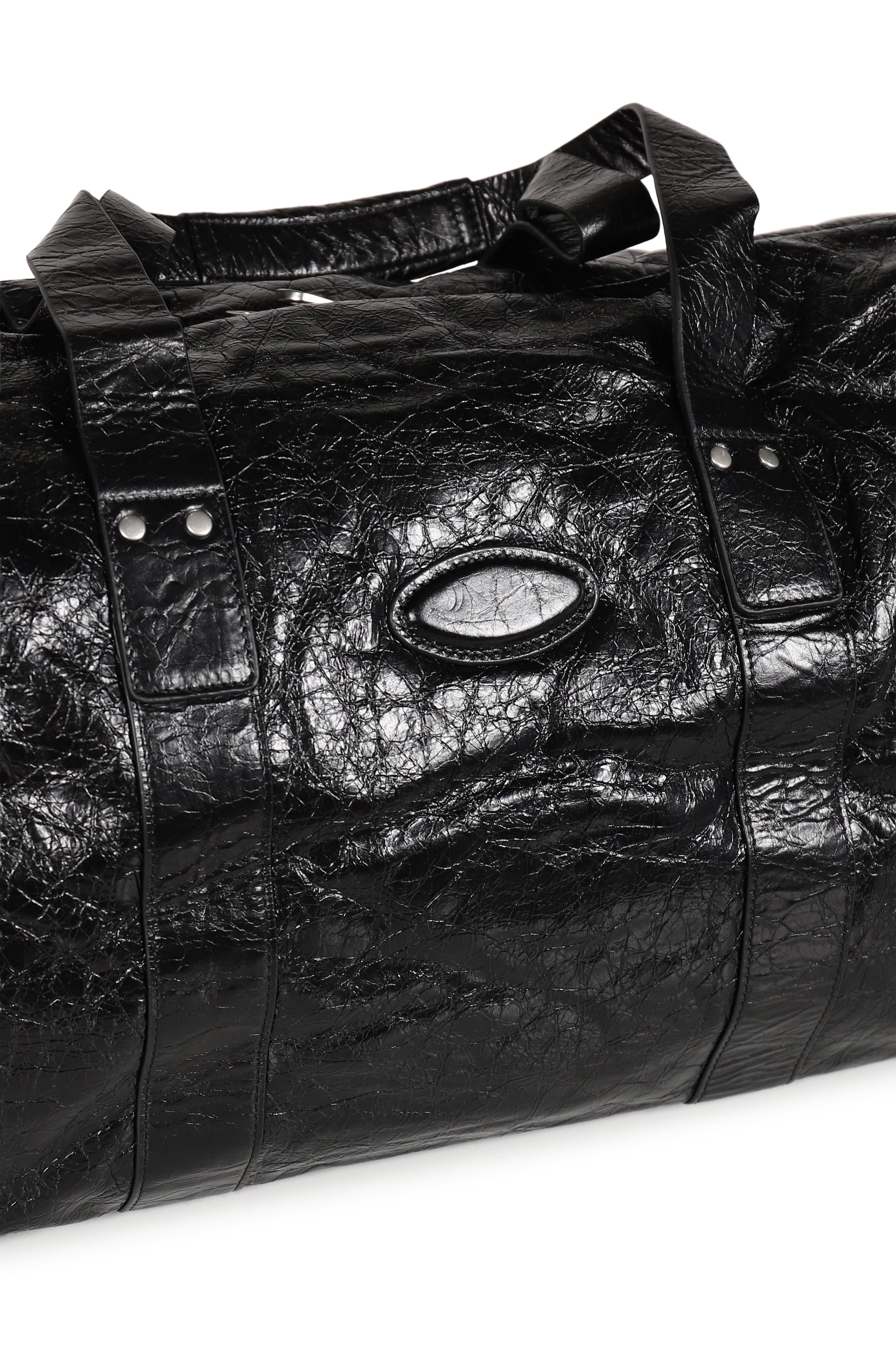 CRACK LEATHER DUFFEL BAG / BLK