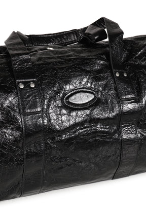 CRACK LEATHER DUFFEL BAG / BLK