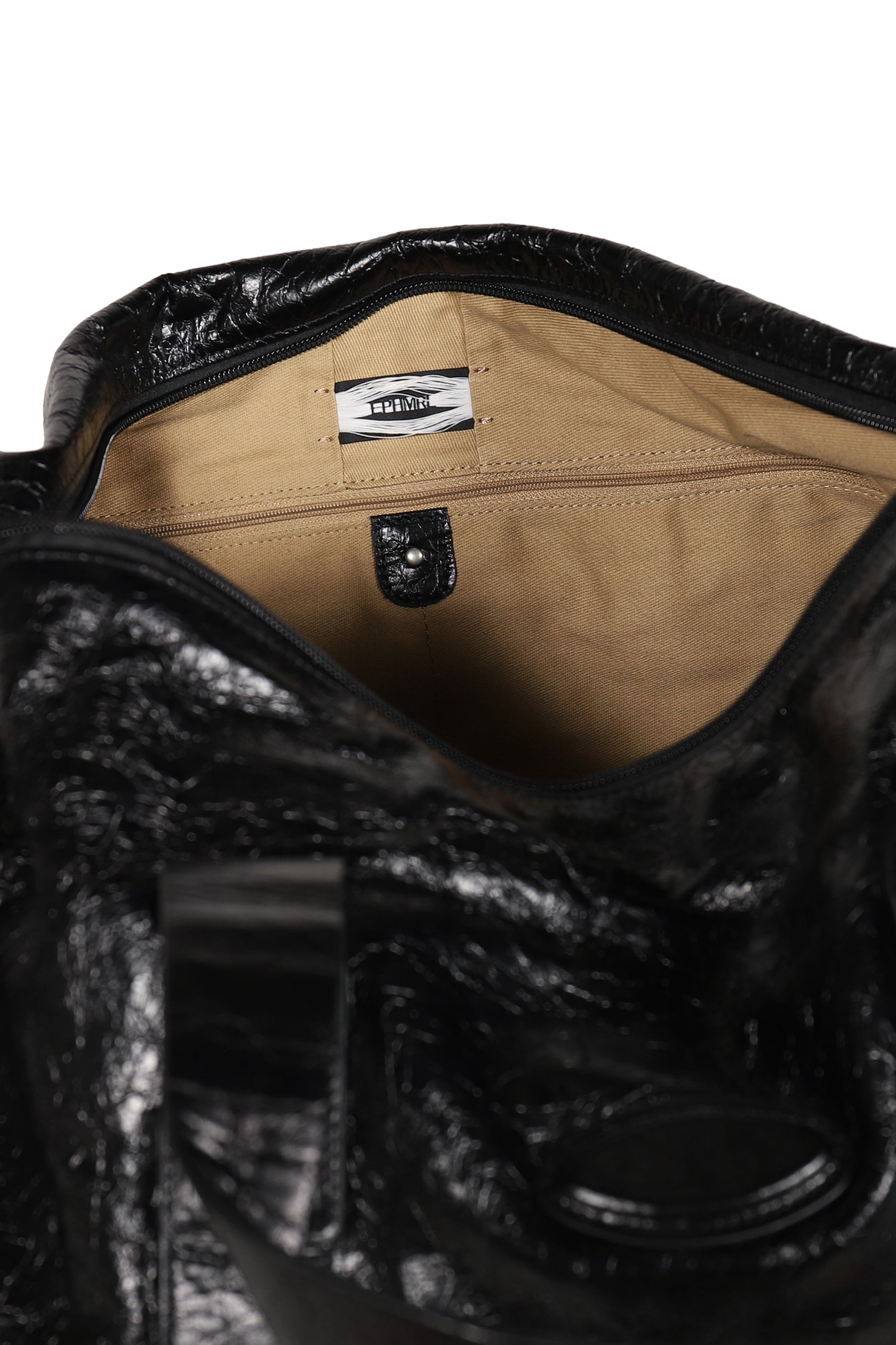 CRACK LEATHER DUFFEL BAG / BLK
