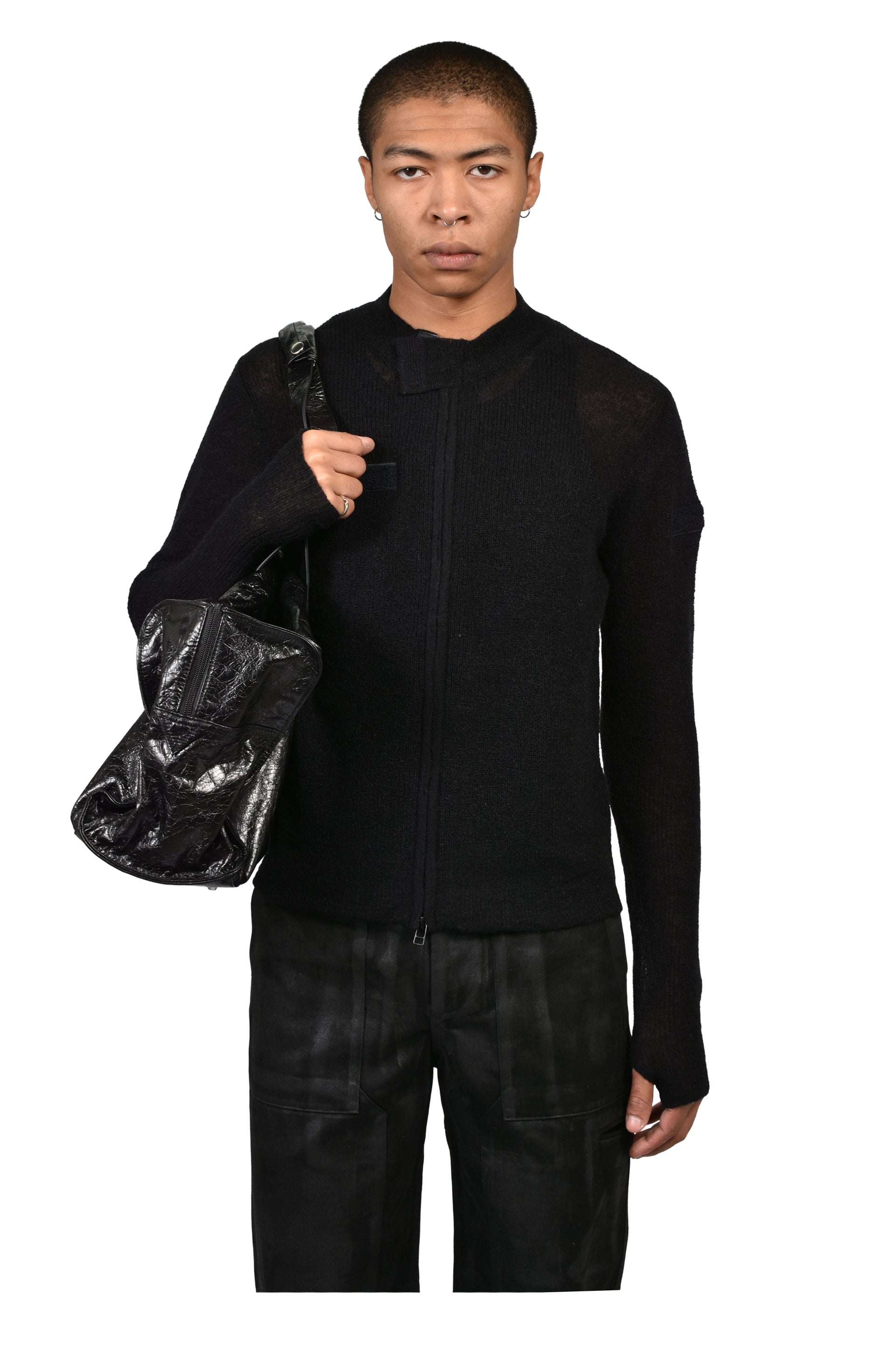 CRACK LEATHER DUFFEL BAG / BLK