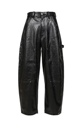 FAUX LEATHER WIDE TROUSERS / BLK
