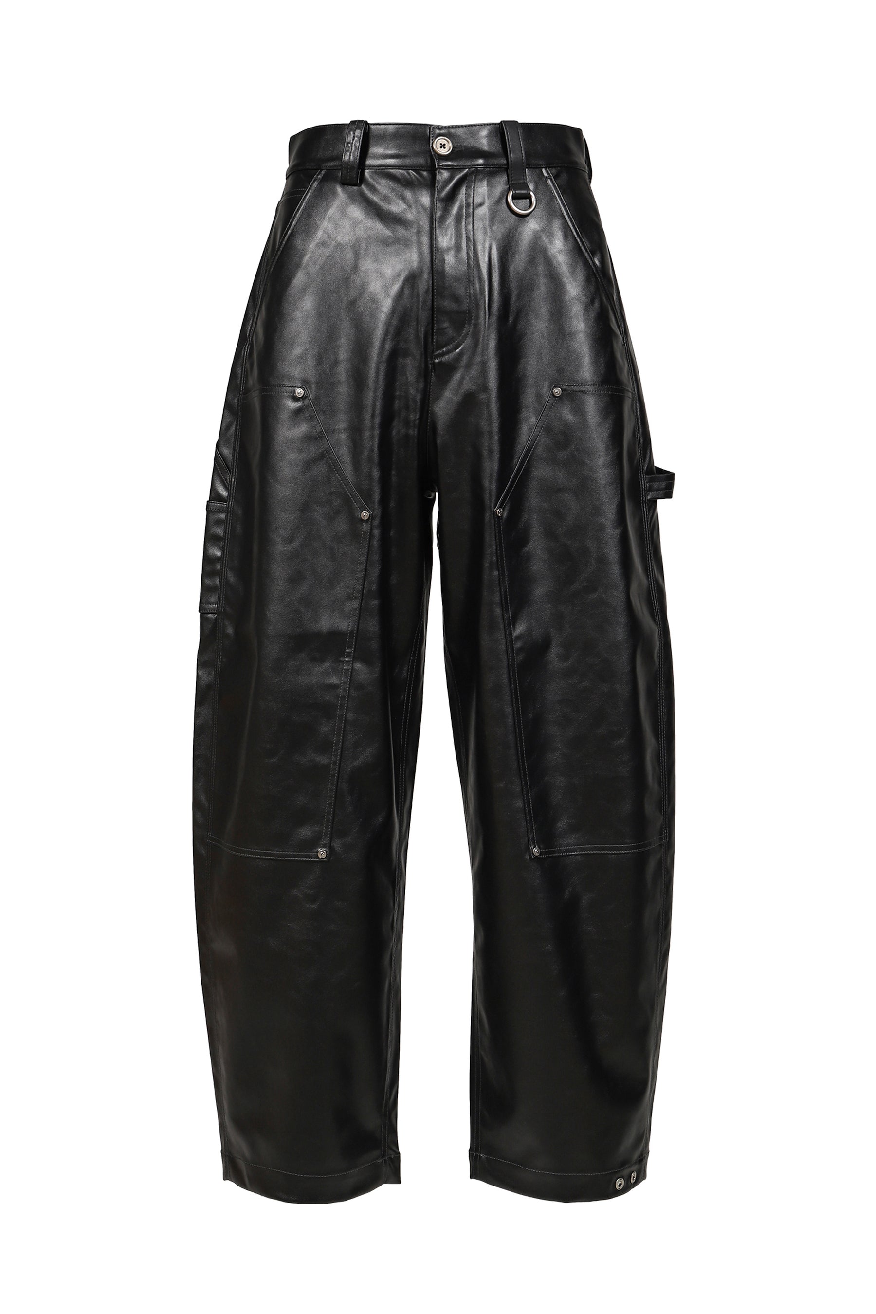 FAUX LEATHER WIDE TROUSERS / BLK
