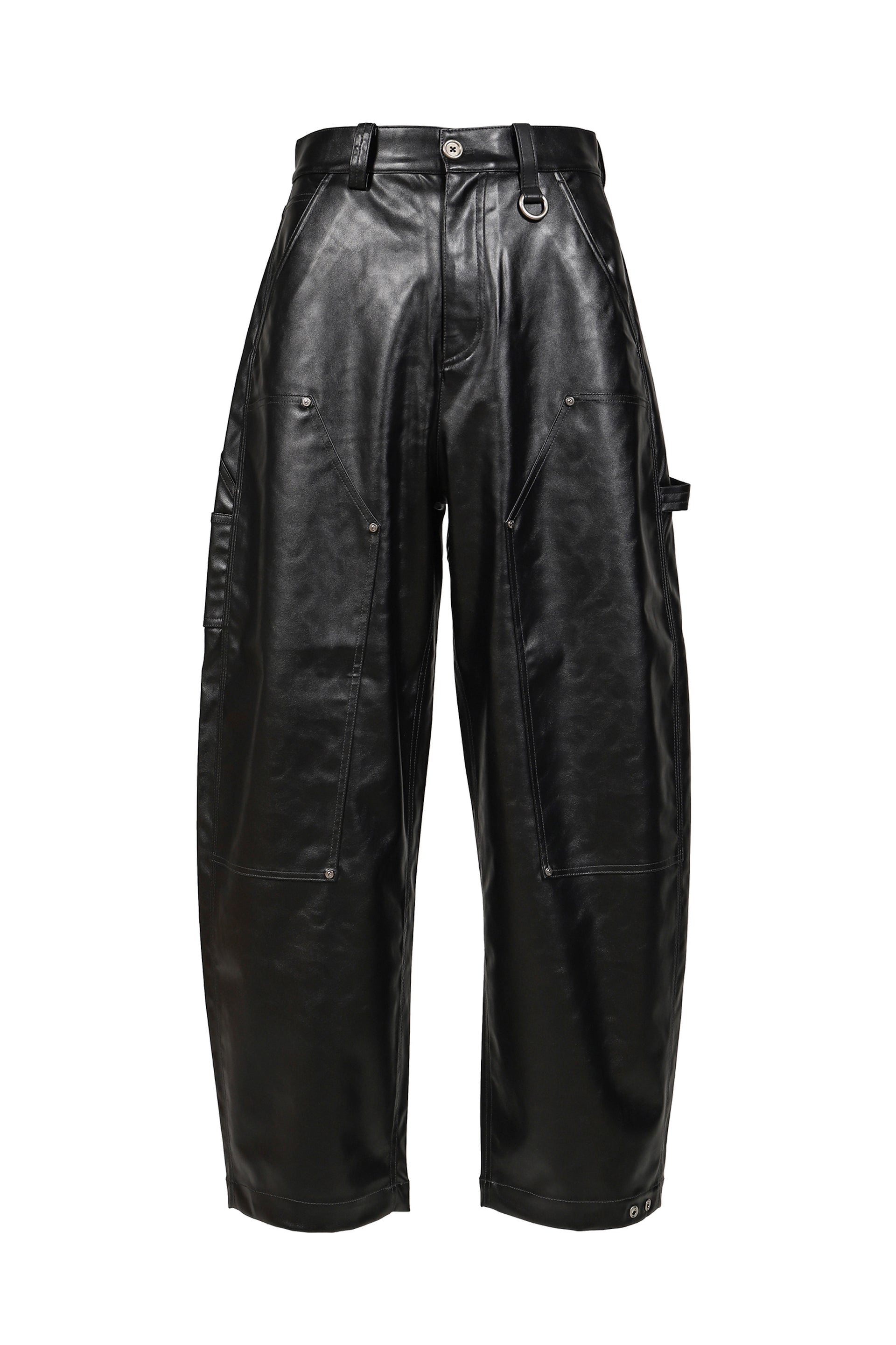 FAUX LEATHER WIDE TROUSERS / BLK