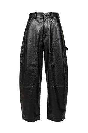 FAUX LEATHER WIDE TROUSERS / BLK